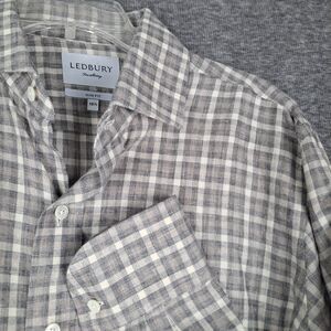 Ledbury Shirt Mens 16.5 Tan Brown Argyle Cotton Slim Fit Classic Button Up